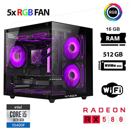 Xaser Cube X110 i5 10400F 16GB Ram 512GB M.2 NVMe SSD 8GB RX580 Masaüstü Oyuncu Bilgisayarı