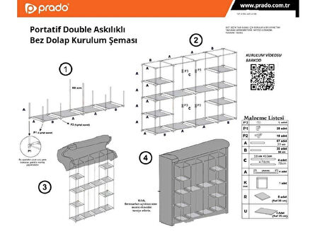 DOUBLE ASKILIKLI ÇELİK PROFİLLİ BEZ DOLAP - GRİ