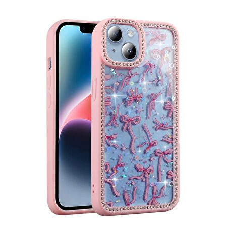 Apple iPhone 15 Uyumlu Kılıf Taşlı ve Simli Tasarım Azra Kapak