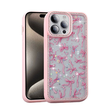 Apple iPhone 14 Pro Max Uyumlu Kılıf Taşlı ve Simli Tasarım Azra Kapak