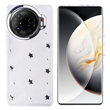 Tecno Camon 30 Pro 5G Uyumlu Kılıf Darbe Koruma Airbag Tasarımlı Simli Şeffaf Kutup Kapak