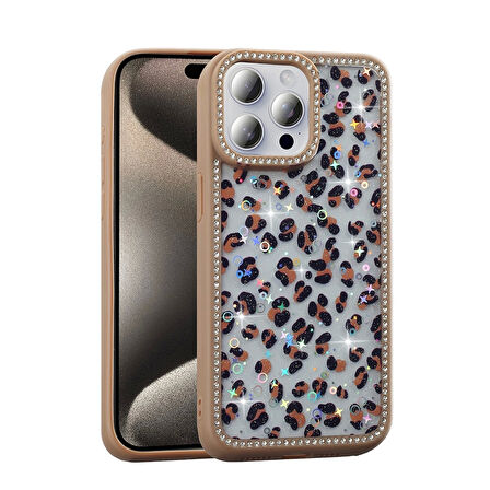 Apple iPhone 15 Pro Max Uyumlu Kılıf Taşlı ve Simli Tasarım Azra Kapak