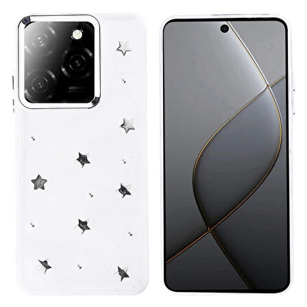 Tecno Spark 20 Pro 5G Uyumlu Kılıf Darbe Koruma Airbag Tasarımlı Simli Şeffaf Kutup Kapak