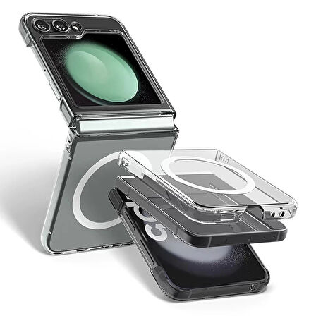 Samsung Galaxy Z Flip 6 Uyumlu Kılıf Kamera Korumalı Magsafe Sert PC Şeffaf Porto Kapak