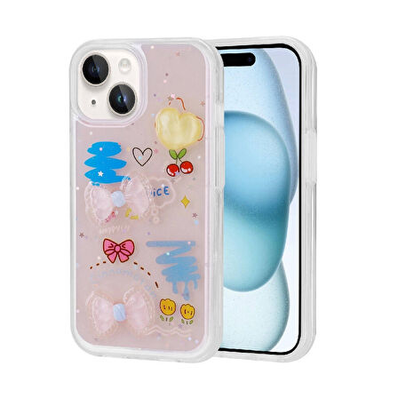 iPhone 14 Uyumlu Kılıf Kabartma Figürlü Parlak Minimini Silikon Kapak