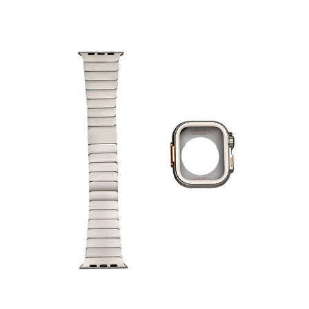 Apple Watch Ultra 49mm Uyumlu KRD-126 Sert Kasa Koruyuculu Metal Kordon