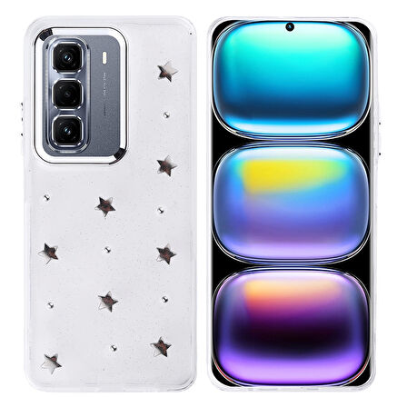 İnfinix Hot 50 Pro Plus 4G Uyumlu Kılıf Airbag Tasarımlı Simli Şeffaf Kutup Kapak