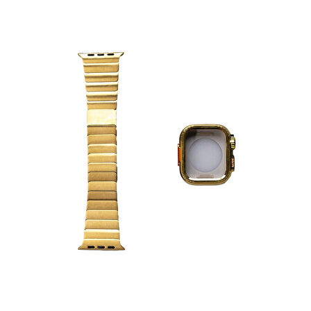 Apple Watch 7 45mm Uyumlu KRD-126 Sert Kasa Koruyuculu Metal Kordon