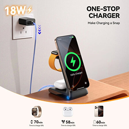 3in 1 Katlanabilir Çoklu Masaüstü Kablosuz Şarj Standı W15