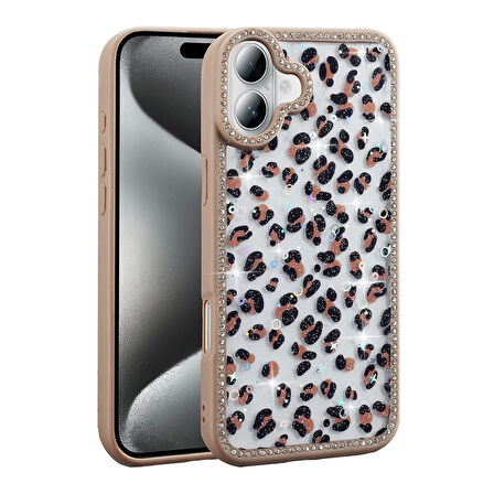 Apple iPhone 16 Plus Uyumlu Kılıf Taşlı ve Simli Tasarım Azra Kapak