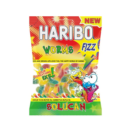 HARIBO Fızz Solucan Yumuşak Şeker 80 G - Ekşi Meyveli Lezzet 2'li Ekonomik Paket - 2 Adet
