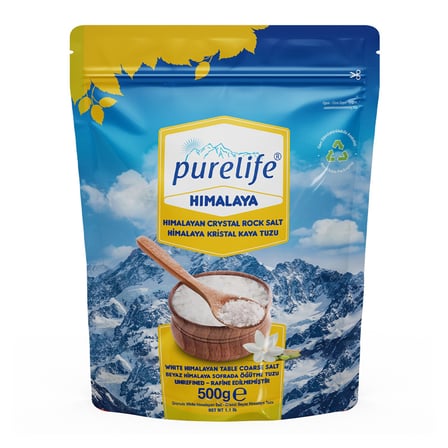 Purelife Himalaya Tuzu Beyaz Granül Sofrada Öğütme 500G - 8 Adet