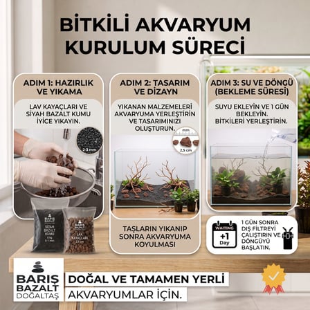 Bitkili Akvaryum Başlangıç Zemin Kum Seti Toplam 10 KG -( 6 KG Siyah Bazalt Zemin Kumu + 4 KG Volkanik Taş Kırığı )-(Bitki Dahil Değildir)