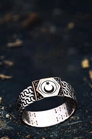 Erkek Gümüş Yüzük - Ay Yıldız Türk Bayrağı İnce Kibar Erkek Yüzük