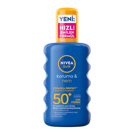 NIVEA SUN SPF 50+ Yüksek Güneş Koruyucu ve Nemlendirici Vücut Spreyi 200 Ml