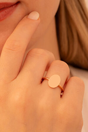 Kadın Gümüş Yüzük - El Işçiliği Rose Kaplama Elips Motifli Kadın Yüzük