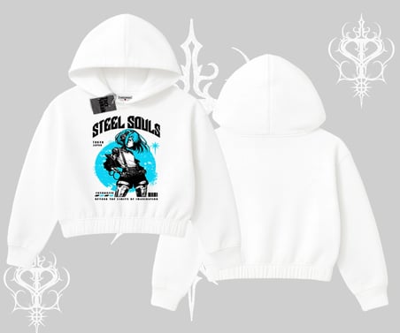 Kapşonlu Crop Sweatshirt Anime Cyberpunk Kız Baskılı