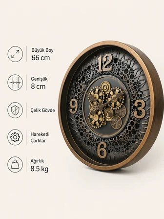 Han Clock Orion Komple Metal Çarklı Duvar Saati 66cm