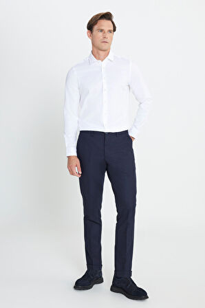 Pamuklu Slim Fit Dar Kesim Klasik Yaka Armürlü Esnek Gömlek