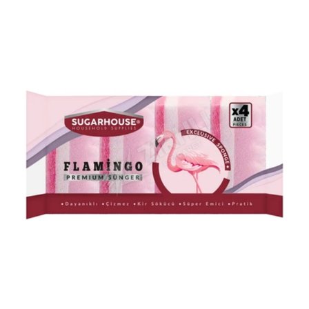 Sugar House Flamingo Çizmez Sünger Düz 4'lü