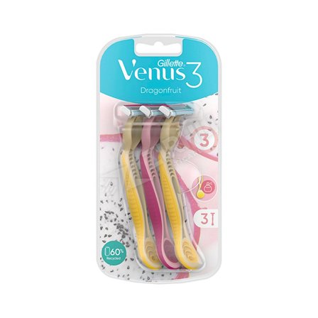 2 ADET Gillette Venus 3 Bıçak Dragonfruit Tıraş Bıçağı  3'lü Poşet