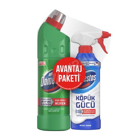 2 ADET Domestos Ultra Çamaşır Suyu 750 Ml + Domestos Köpük Gücü Beyaz Sabun 450 Ml