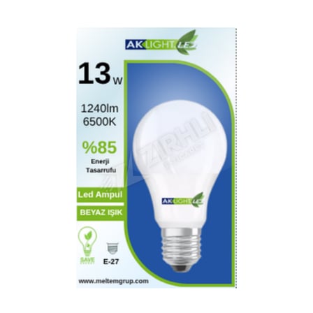 2 ADET Aklight Led Ampul 13W E27 Beyaz Işık