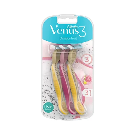 3 ADET Gillette Venus 3 Bıçak Dragonfruit Tıraş Bıçağı  3'lü Poşet