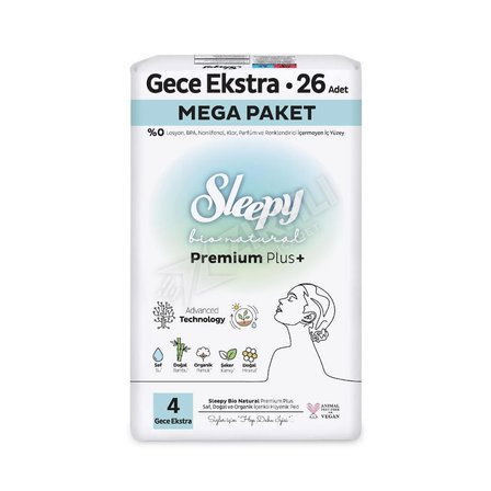 3 ADET Sleepy Bio Natural Mega Paket Extra Gece Hijyenik Ped 26'lı