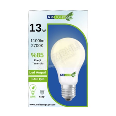 4 ADET Aklight Led Ampul 13W E27 Sarı Işık