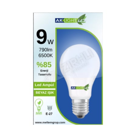 5 ADET Aklight Led Ampul 9W E27 Beyaz Işık