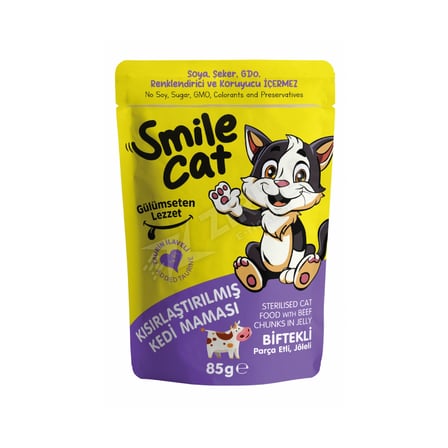 3 ADET Smile Cat Pouch Kısır Kedi Biftekli 85 Gr