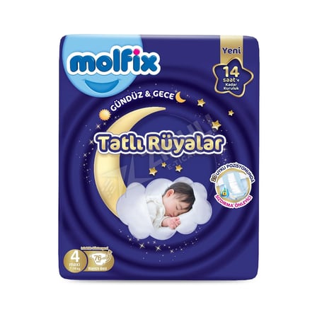4 ADET Molfix Sweet Dreams Tatlı Rüyalar Maxi Bebek Bezi 76'lı