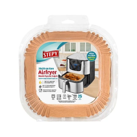 3 ADET Stepy Airfry Pişirme Kağıdı Jumbo Kare 20 Cm 25'li