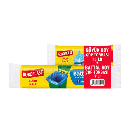 5 ADET Koroplast Battal Boy + Güçlü Büyük Boy Çöp Torbası 2'li