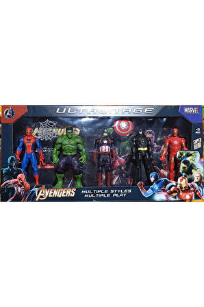 5'li Işıklı Kutulu Süper Kahraman Seti Hulk Örümcek Adam Ironman Batman Kaptan Amerika