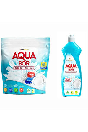 AQUABOR DOĞAL MİNERALLİ BULAŞIK TABLETİ 30 ADET KAPSÜL+1 ADET BULAŞIK ELDE YIKAMA DETERJANI