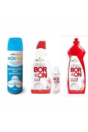 Boron Jel Bulaşık Makine Deterjanı(41Yıkama)+ Boron Elde Yıkama 650 Ml++Bortam Dezenfektan Antiviral