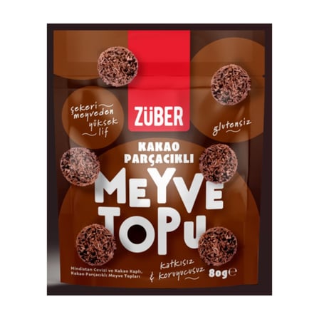 Züber Kakao Parçacıklı Meyve Topu 80 G - 8 Adet