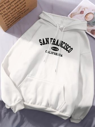 Sanfrancisco Est.1776 Kaliforniya Mektup Baskı Kadın Kapüşonlular Hip Hop Gevşek Hoody Kapşon