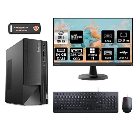 Lenovo ThinkCentre Neo 50T i7 13700 64GB 256GB SSD RX550/4GB W11P 12JD0008TR MASAÜSTÜ PC & 23.8" MONİTÖR