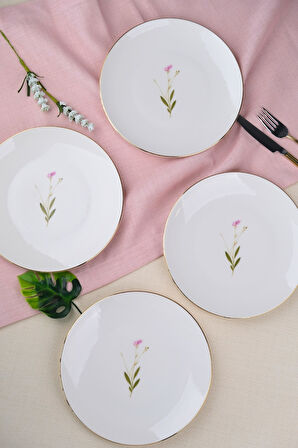 Tabak Evi Porselen Natura Çuha Altın Yaldız Pasta Tabağı 20,50cm 4 lü