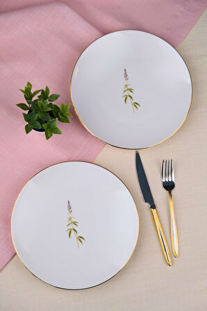Tabak Evi Porselen Natura Salkım Altın Yaldız Pasta Tabağı 20,50cm 2 li