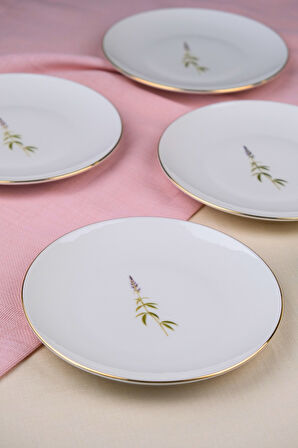 Tabak Evi Porselen Natura Salkım Altın Yaldız Pasta Tabağı 20,50cm 4 lü