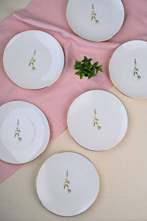 Tabak Evi Porselen Natura Salkım Altın Yaldız Pasta Tabağı 20,50cm 6 lı