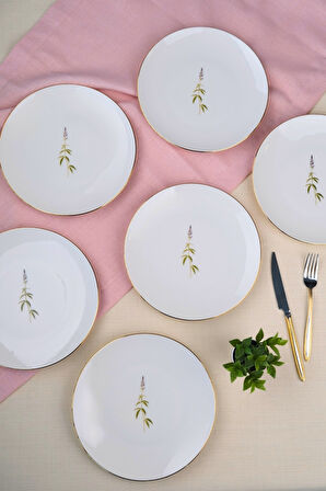 Tabak Evi Porselen Natura Salkım Altın Yaldız Pasta Tabağı 20,50cm 6 lı