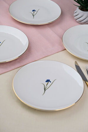Tabak Evi Porselen Natura İris Altın Yaldız Pasta Tabağı 20,50cm 4 lü