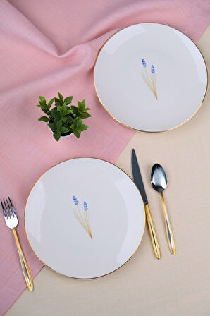 Tabak Evi Porselen Natura Lavanta Altın Yaldız Pasta Tabağı 20,50cm 2 li