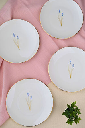 Tabak Evi Porselen Natura Lavanta Altın Yaldız Pasta Tabağı 20,50cm 4 lü