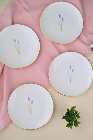 Tabak Evi Porselen Natura Lavanta Altın Yaldız Pasta Tabağı 20,50cm 4 lü